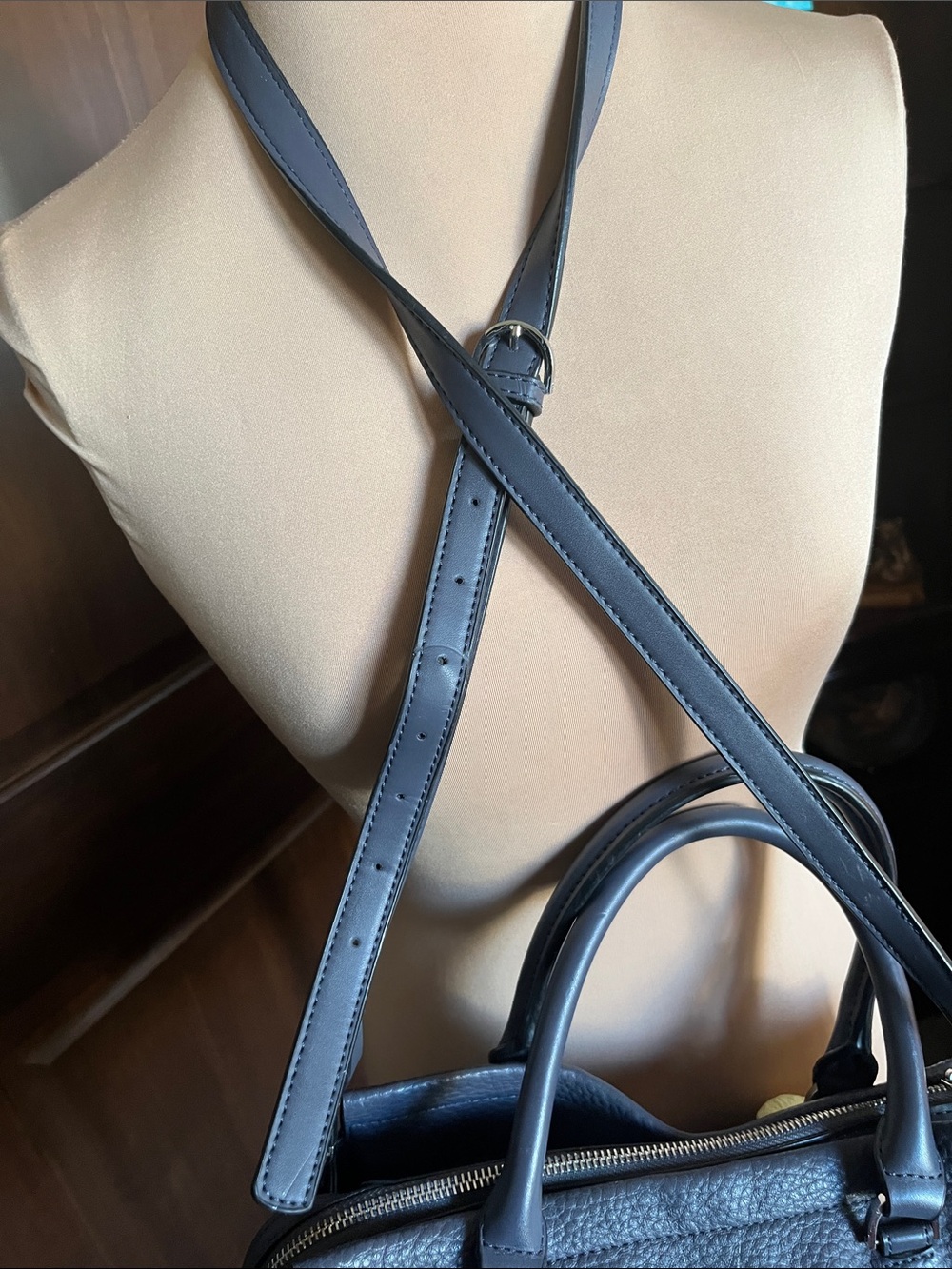 Pebbled Leather Crossbody Satchel in Gray Pebbled - Picture 4 of 14